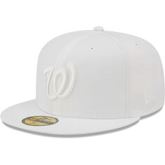 Мужская облегающая шляпа New Era Washington Nationals White on White 59FIFTY