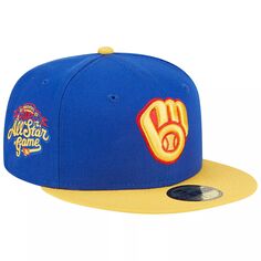 Мужская приталенная шляпа New Era Royal/желтая Milwaukee Brewers Empire 59FIFTY
