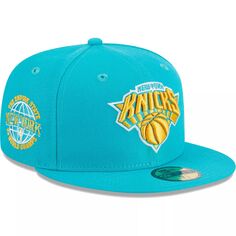 Мужская желтая майка New Era Бирюзовый New York Knicks 2-Time Champions Breeze Grilled Undervisor 59FIFTY Облегающая шляпа