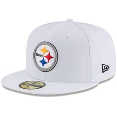 Мужская приталенная кепка New Era White Pittsburgh Steelers Omaha 59FIFTY белого цвета