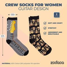 Носки Guitar Crew для мужчин и женщин, новый набор носков (один размер, 2 пары) Zodaca
