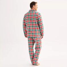 Мужские пижамные комплекты Jammies For Your Families Merry &amp; Bright в клетку, фланелевый пижамный комплект с вырезом сверху и снизу
