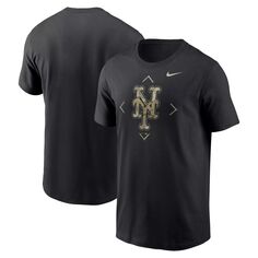 Мужская черная футболка с камуфляжным логотипом Nike New York Mets