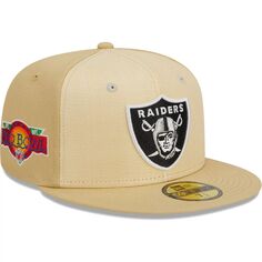 Мужская облегающая шляпа New Era Khaki Las Vegas Raiders из рафии спереди 59FIFTY