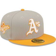 Мужская шляпа New Era серого/оранжевого цвета Oakland Athletics 1989 World Series Cooperstown Collection Undervisor 59FIFTY.