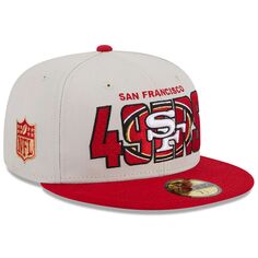 Мужская облегающая шляпа New Era Stone/Scarlet San Francisco 49ers 2023 NFL Draft On Stage 59FIFTY