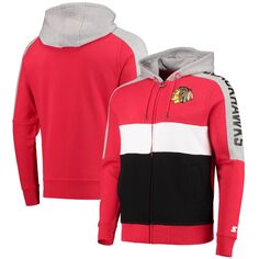 Мужская стартовая красная/черная толстовка с молнией во всю длину Chicago Blackhawks Playoffs Color Block Starter