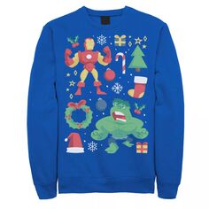 Мужской флисовый пуловер с рисунком Marvel Avengers, Iron Man и Hulk Holiday Collage