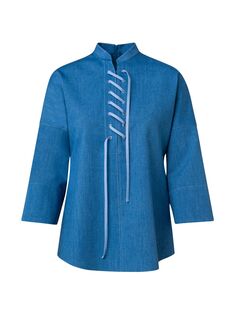 Блузка из выстиранного денима со шнуровкой Akris punto, синий