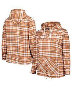 Женский техасский оранжевый, белый техасский лонгхорнс, большой размер, клетчатый пуловер с капюшоном Henley и реглан Profile