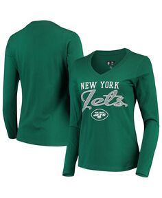 Зеленая женская футболка New York Jets Post Season с длинными рукавами и v-образным вырезом G-III 4Her by Carl Banks, зеленый