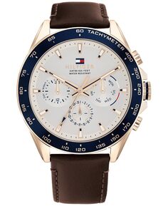 Мужские часы с коричневым кожаным ремешком, 46 мм Tommy Hilfiger