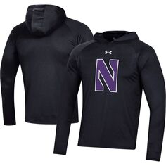 Мужская черная футболка с капюшоном и длинными рукавами с логотипом Northwestern Wildcats School реглан Under Armour