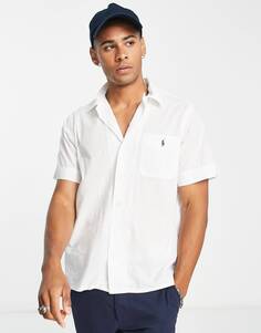 Белая классическая рубашка оверсайз с коротким рукавом и логотипом в виде пони Polo Ralph Lauren