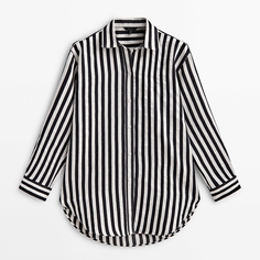Рубашка Massimo Wide Striped Linen Blend, белый/черный