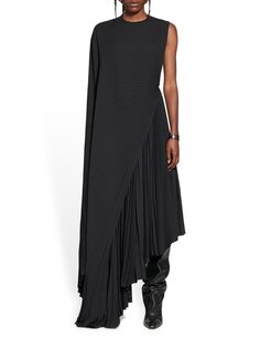 Плиссированное асимметричное платье Balenciaga, черный
