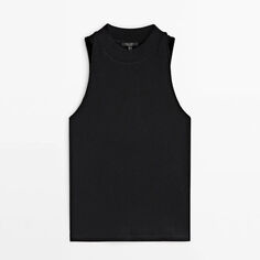 Топ Massimo Dutti Ribbed Halter, черный