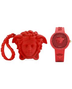 Женские швейцарские часы Medusa Pop с красным силиконовым ремешком, 39 мм, комплект Versace, красный