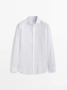 Рубашка приталенного кроя из окрашенного 100% льна Massimo Dutti, белый