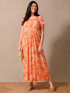 Платье макси с узором пейсли Live Unlimited Curve, оранжевый/белый
