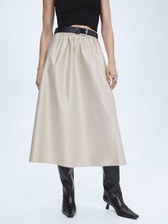 Атласная юбка миди Mango Sesen, светло-бежевая