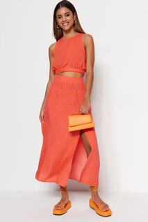 Юбка-миди Trendyol с разрезами и геометрическим узором, оранжевый