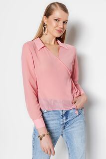 Блузка Trendyol двубортная из плетеной ткани, розовый