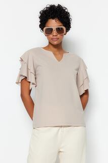 Блузка Trendyol трикотажная с V-образным вырезом, серый