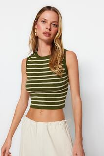 Блузка Trendyol укороченная в полоску, зеленый