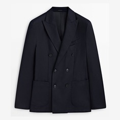 Пиджак Massimo Dutti Wool Flannel Double-breasted Suit, темно-синий