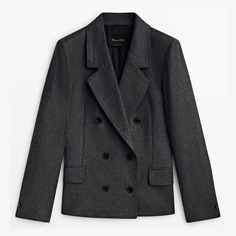Пиджак Massimo Dutti Double-breasted Wool Blend Suit, темно-серый