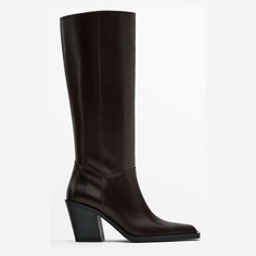 Сапоги Massimo Dutti Leather High-heel, темно-коричневый