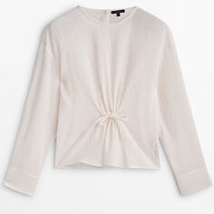 Блуза Massimo Dutti Textured Wool Blend With Gathered Detail, кремовый