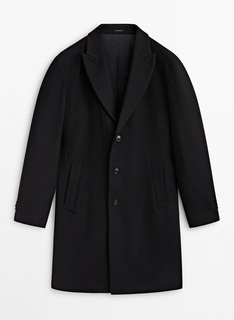 Пальто Massimo Dutti Wool Blend, черный