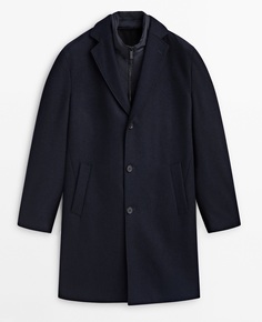 Пальто Massimo Dutti Wool Blend With Removable Lining, темно-синий