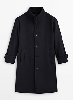 Пальто Massimo Dutti Limited Edition Wool Blend High Neck, темно-синий