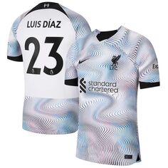 Мужская белая футболка Луиса Диаса Liverpool 2022/23 Home Breathe Stadium Replica Player Джерси Nike