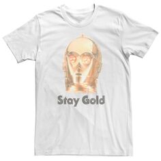 Мужская золотая футболка с рисунком Star Wars The Rise of Skywalker C-3PO Stay Licensed Character, белый