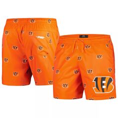 Мужские шорты Pro Standard оранжевого цвета Cincinnati Bengals с мини-логотипом и принтом по всей длине
