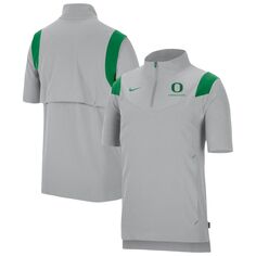 Мужская серая куртка с коротким рукавом и молнией четверть Oregon Ducks Coach Nike