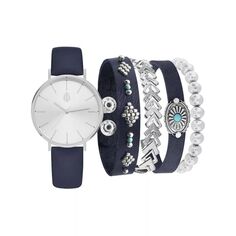Женские часы с темно-синим ремешком и комплект браслетов темно-синих и серебряных тонов Jessica Carlyle