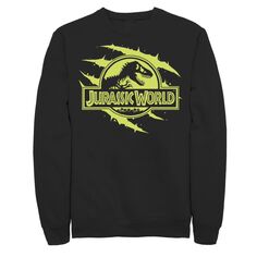 Мужской флисовый пуловер с графическим логотипом Jurassic World Neon Slash T-Rex Fossil Logo Licensed Character, черный