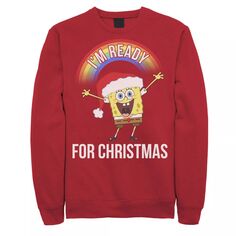 Мужской флисовый пуловер SpongeBob SquarePants I&apos;m Ready For Christmas с радужным цветком Nickelodeon, красный