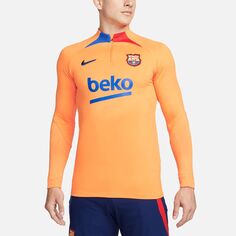 Мужской оранжевый топ с длинным рукавом и молнией четверти реглан Barcelona Strike Drill Nike