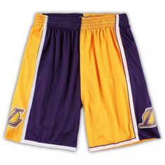 Мужские шорты Mitchell &amp; Ness золотого/фиолетового цвета Los Angeles Lakers Big &amp; Tall из твердой древесины с разрезом и классическими шортами Swingman