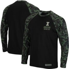 Мужская черная футболка с длинным рукавом Illinois Fighting Illini OHT Military Appreciation Camo реглан Colosseum