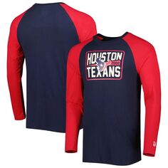 Мужская темно-синяя футболка с длинным рукавом Houston Texans Current реглан New Era