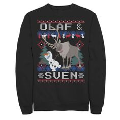 Мужской рождественский свитшот &apos;Frozen Olaf &amp; Sven Ugly Christmas, Black Disney, черный