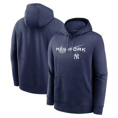 Мужской темно-синий пуловер с капюшоном New York Yankees Big &amp; Tall Over Arch Nike