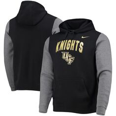 Мужской черный/серый флисовый пуловер с капюшоном UCF Knights Club с цветными блоками Nike